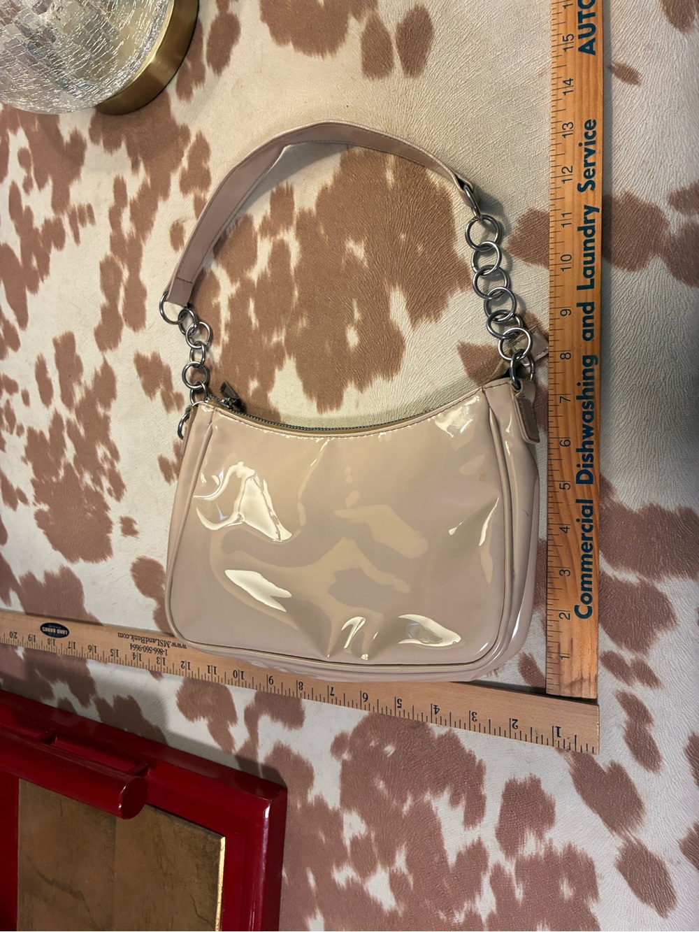 Patent Leather Shoulder Bag in Light Tan